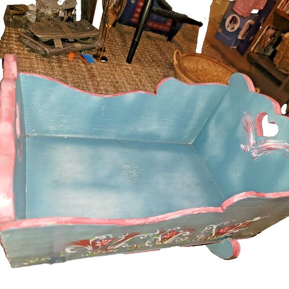 VTG Wooden Rocking Doll Cradle Crib Handmade 20" Primitive Doll Furniture 50s - Picture 4 of 16